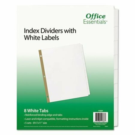 AVERY DENNISON Office Ess, INDEX DIVIDERS WITH WHITE LABELS, 8-TAB, 11 X 8.5, WHITE, 5PK 11337